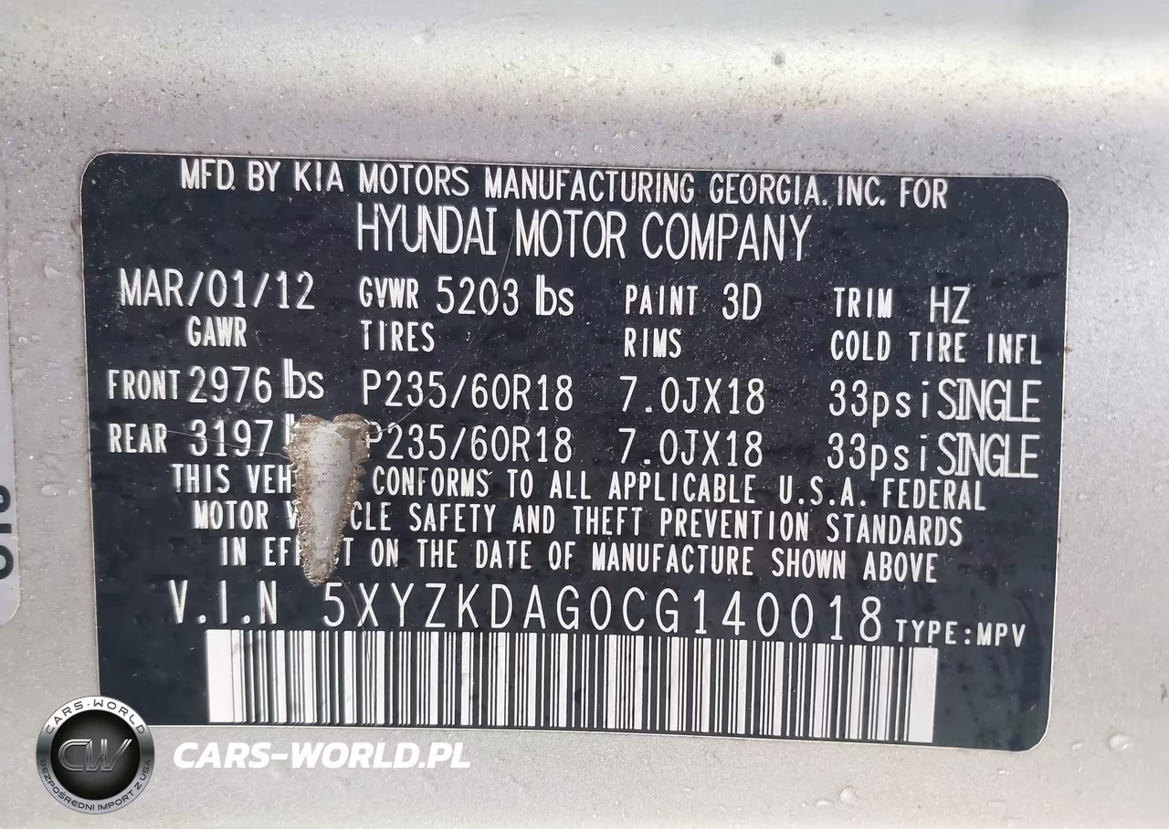 2012 Hyundai Santa Fe Limited V6 VIN:5XYZKDAG0CG140018 - 9