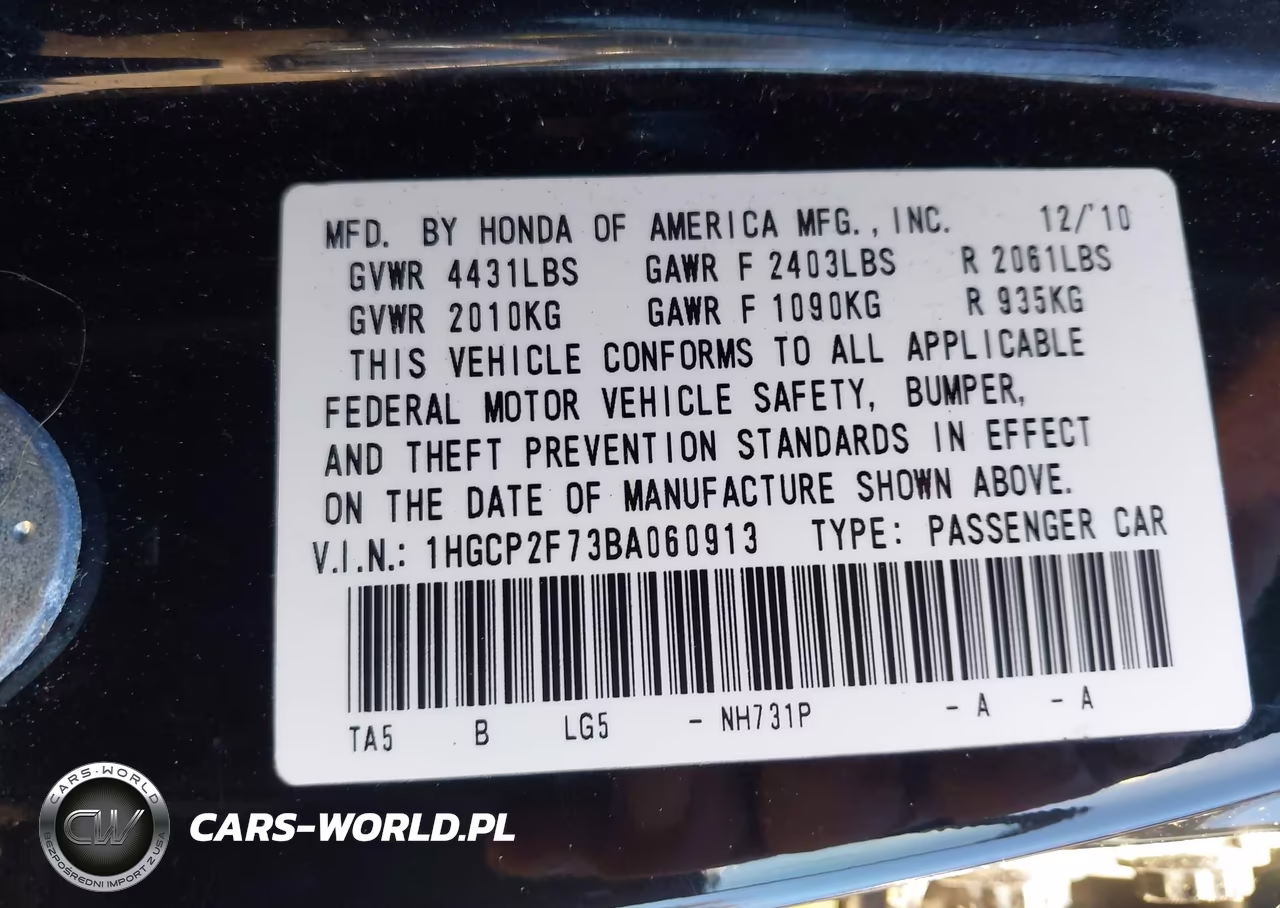 2011 Honda Accord 2.4 Ex VIN:1HGCP2F73BA060913 - 9