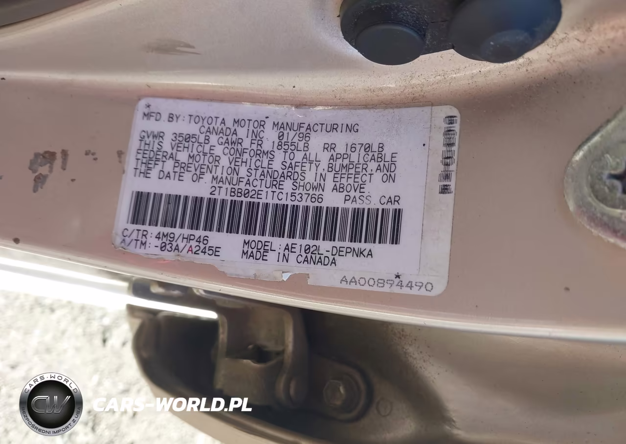 1996 Toyota Corolla Dx VIN:2T1BB02E1TC153766 - 9