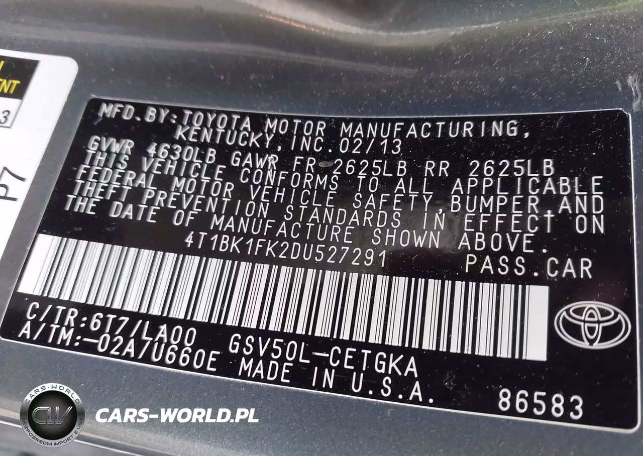 2013 Toyota Camry Xle V6 VIN:4T1BK1FK2DU527291 - 9
