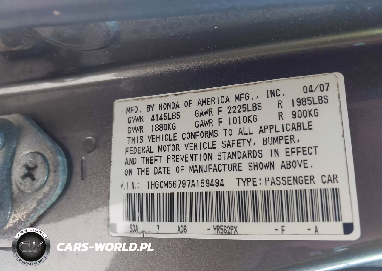 2007 Honda Accord Ex VIN:1HGCM56797A159494 - 9