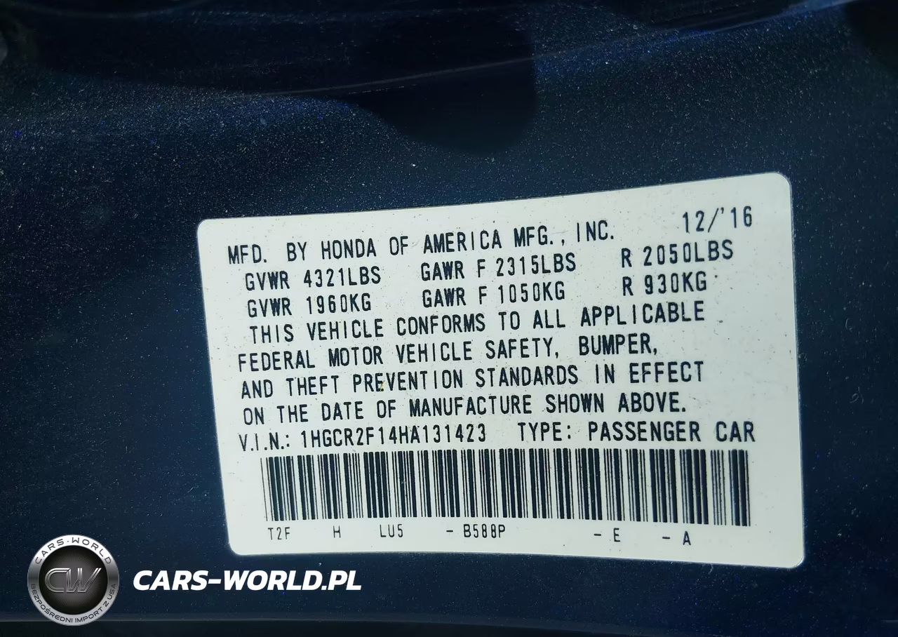 2017 Honda Accord Sport Se VIN:1HGCR2F14HA131423 - 9