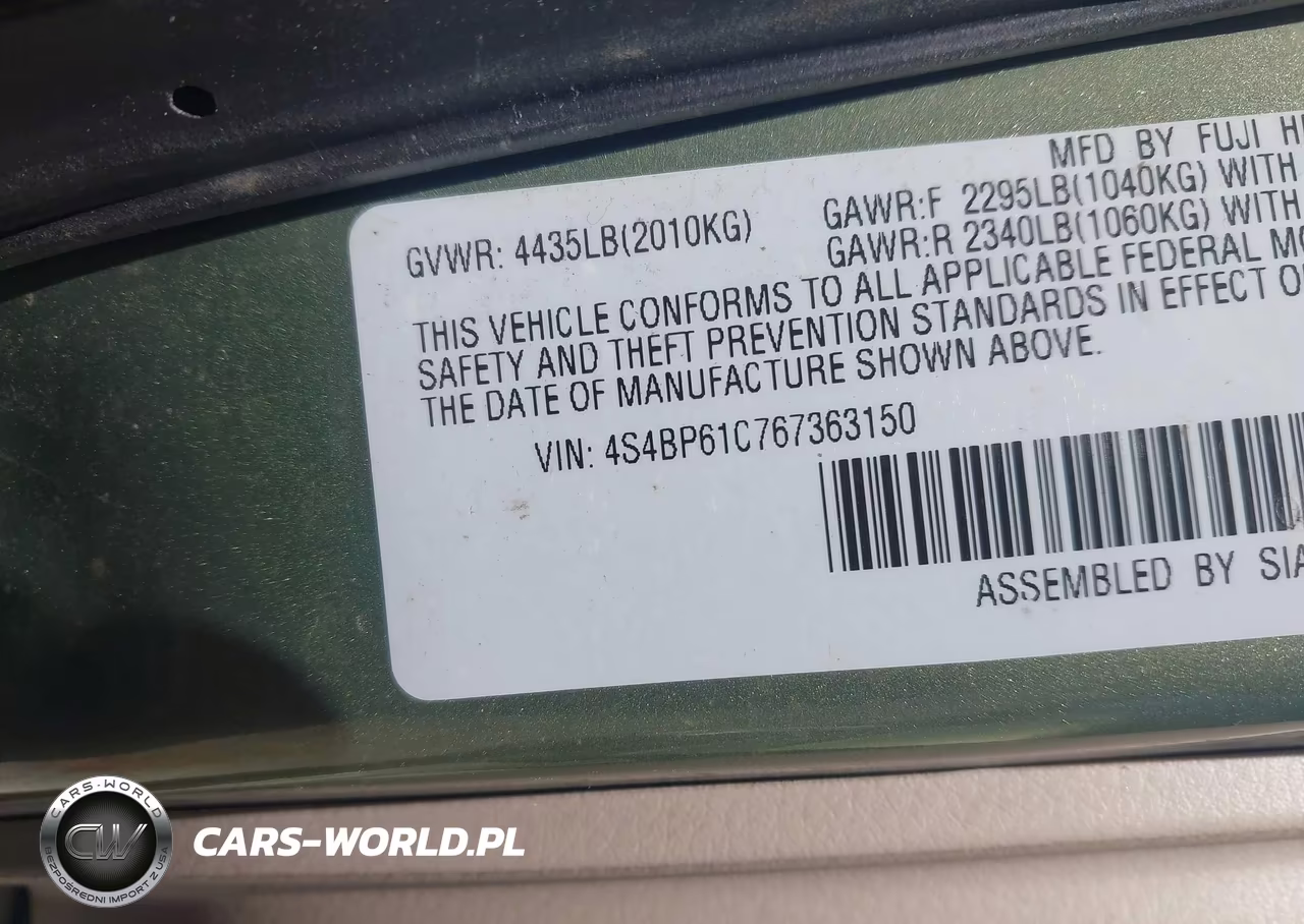 2006 Subaru Outback 2.5I VIN:4S4BP61C767363150 - 9