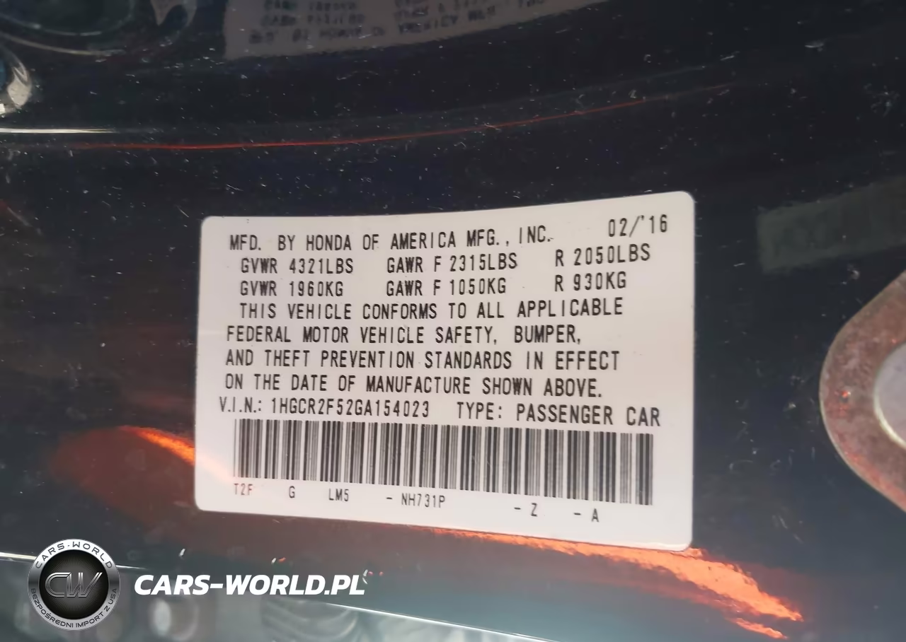 2016 Honda Accord Sport VIN:1HGCR2F52GA154023 - 9