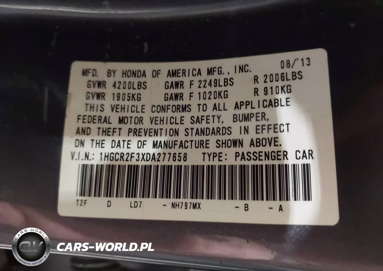 2013 Honda Accord Lx VIN:1HGCR2F3XDA277658 - 9