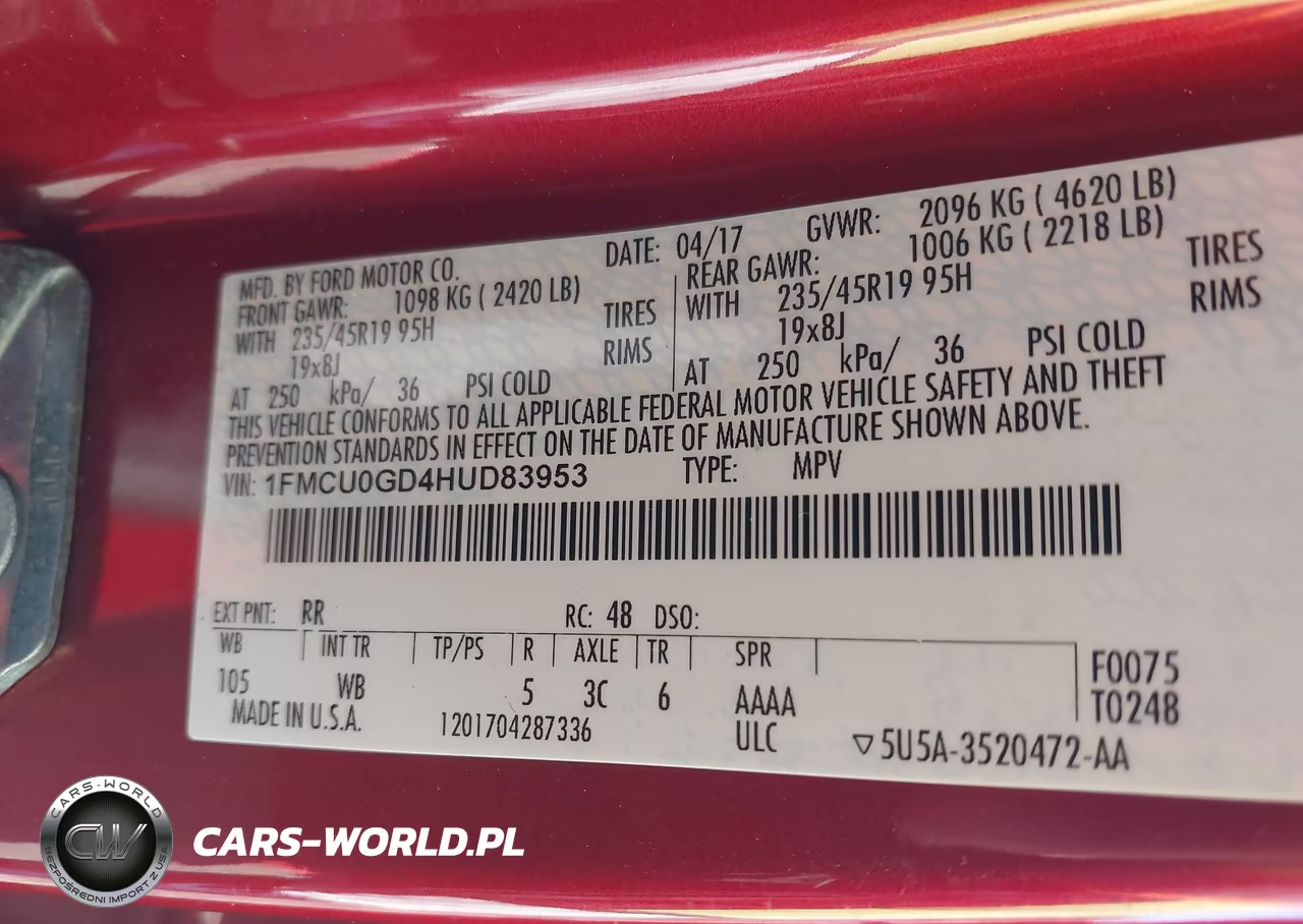 2017 Ford Escape Se VIN:1FMCU0GD4HUD83953 - 9