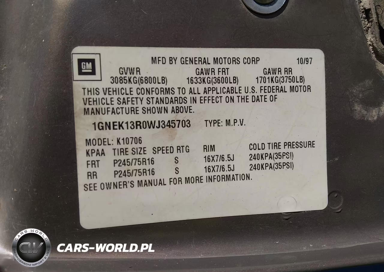 1998 Chevrolet Tahoe Ls VIN:1GNEK13R0WJ345703 - 9
