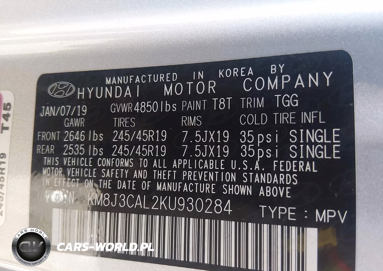 2019 Hyundai Tucson Sport VIN:KM8J3CAL2KU930284 - 9