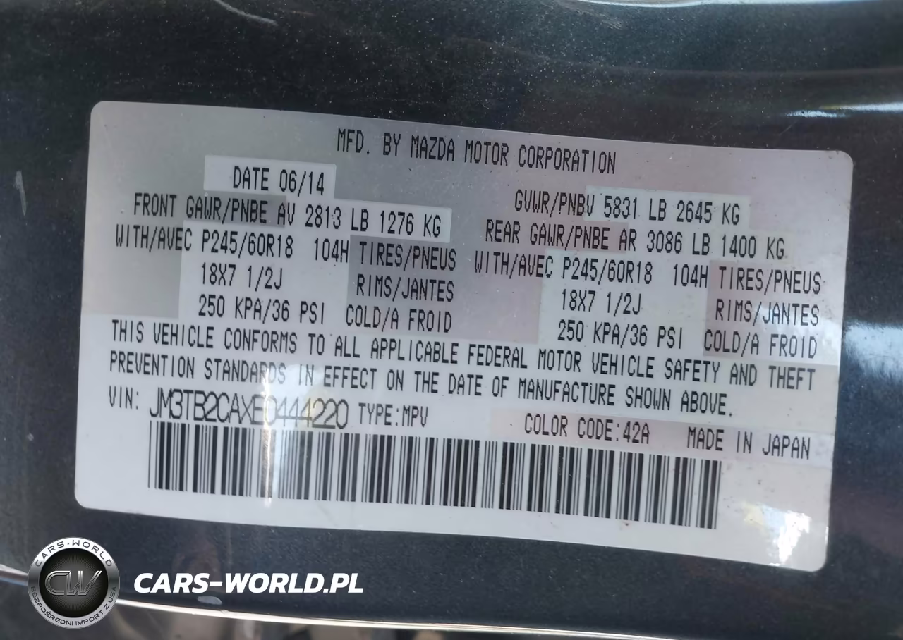 2014 Mazda Cx-9 Touring VIN:JM3TB2CAXE0444220 - 9