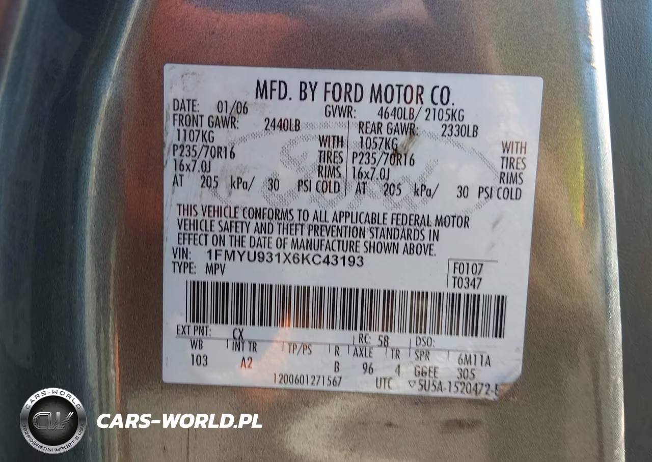2006 Ford Escape Xlt-Xlt Sport VIN:1FMYU931X6KC43193 - 9