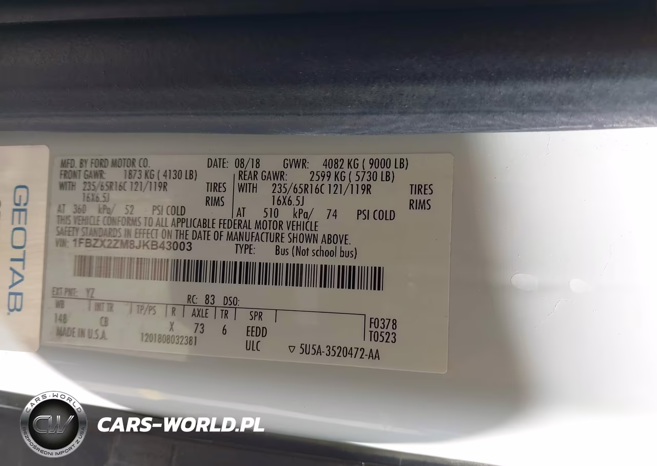 2018 Ford Transit-350 Xl VIN:1FBZX2ZM8JKB43003 - 9
