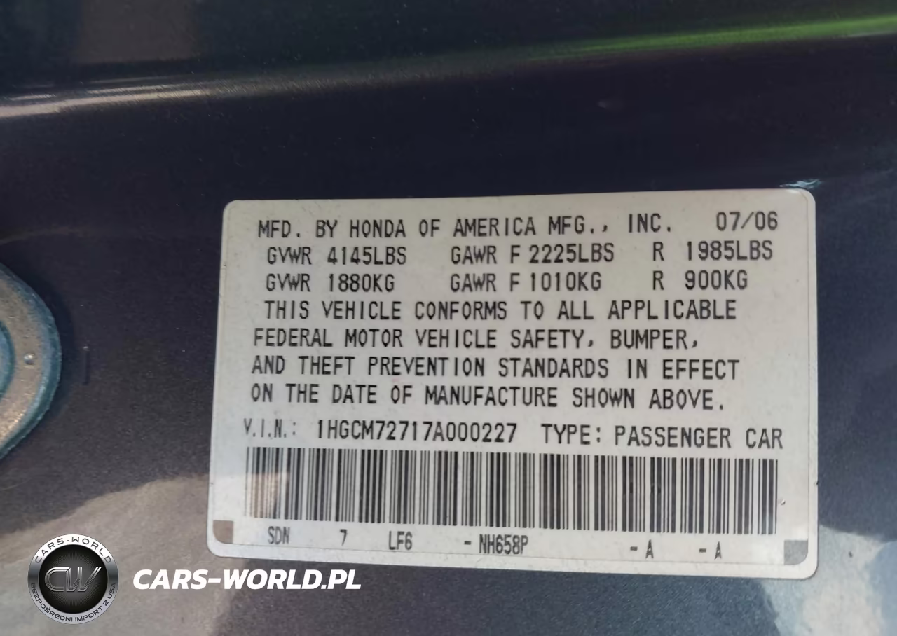 2007 Honda Accord 2.4 Ex VIN:1HGCM72717A000227 - 9