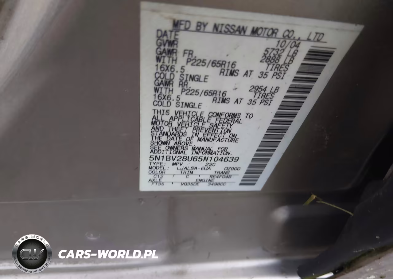 2005 Nissan Quest 3.5 VIN:5N1BV28U65N104639 - 9