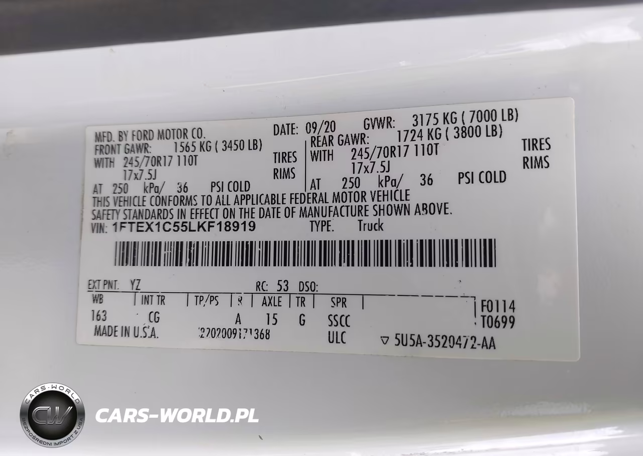 2020 Ford F-150 Xl VIN:1FTEX1C55LKF18919 - 9