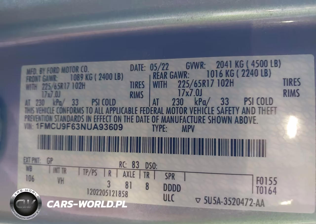 2022 Ford Escape S VIN:1FMCU9F63NUA93609 - 9