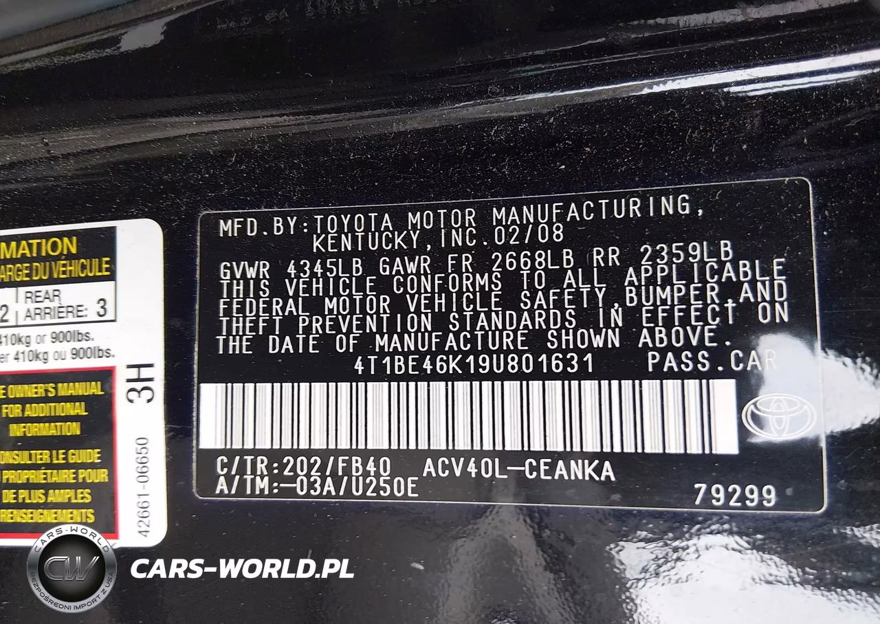 2009 Toyota Camry Le VIN:4T1BE46K19U801631 - 9