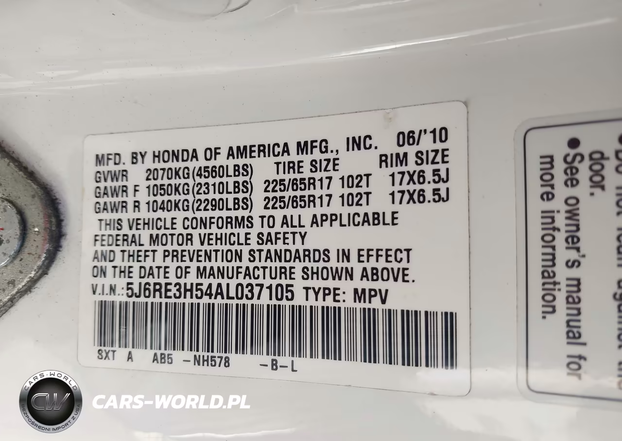 2010 Honda Cr-V Ex VIN:5J6RE3H54AL037105 - 9