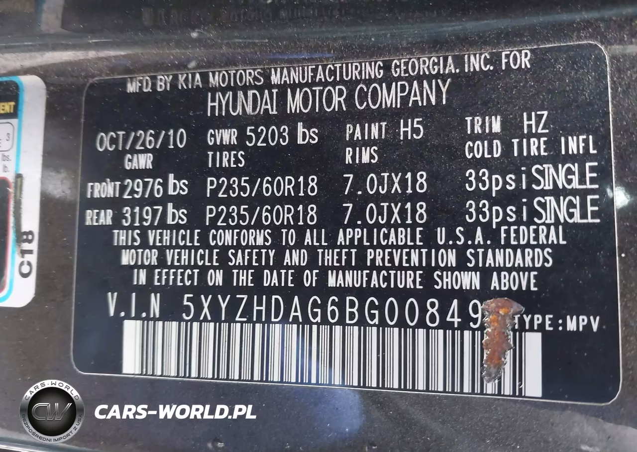 2011 Hyundai Santa Fe Se VIN:5XYZHDAG6BG008491 - 9