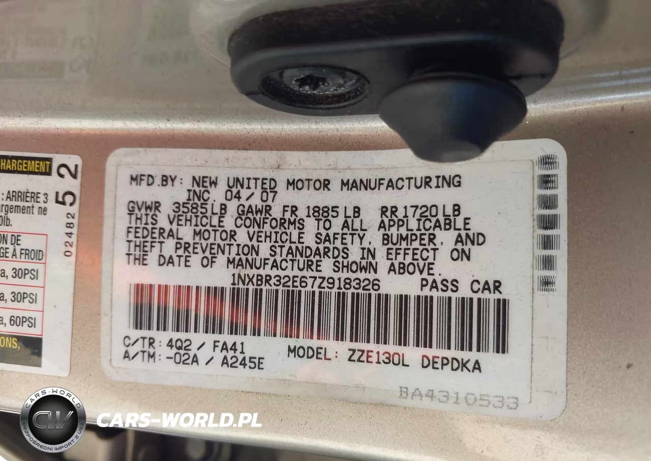 2007 Toyota Corolla Ce VIN:1NXBR32E67Z918326 - 9