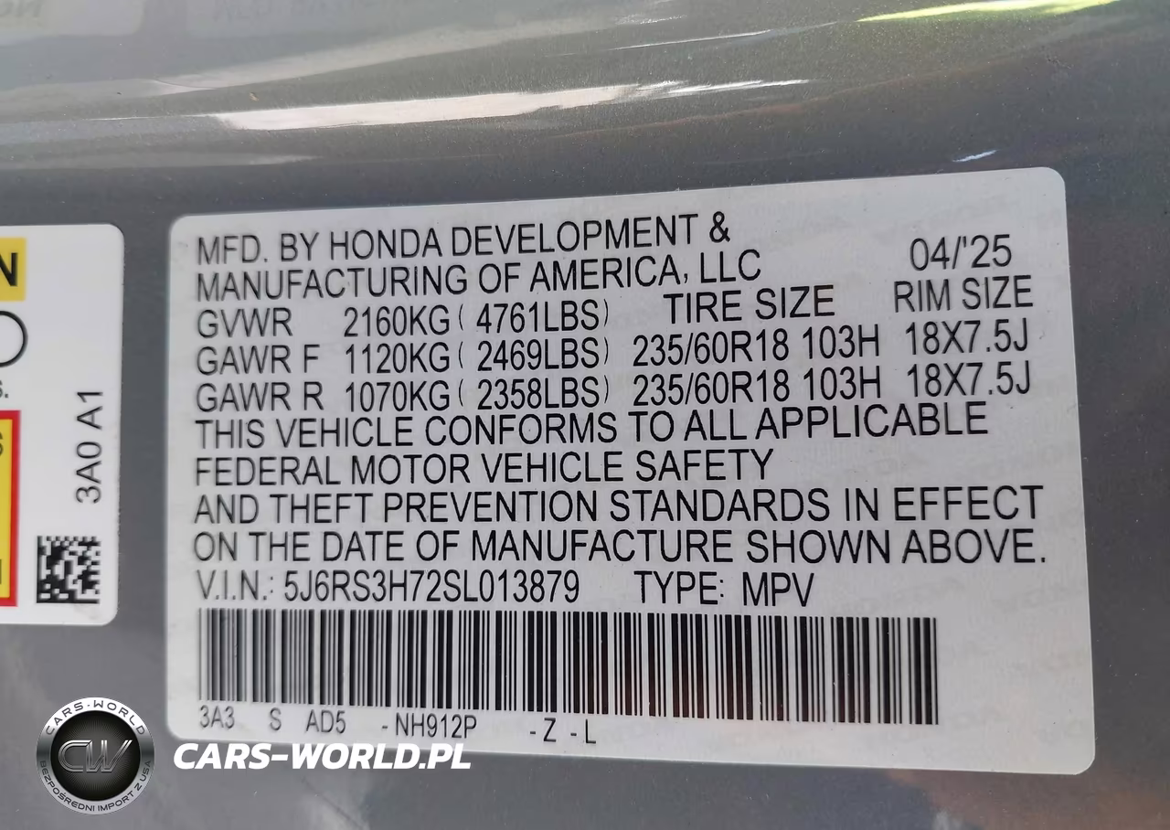 2025 Honda Cr-V Ex-L 2Wd VIN:5J6RS3H72SL013879 - 9