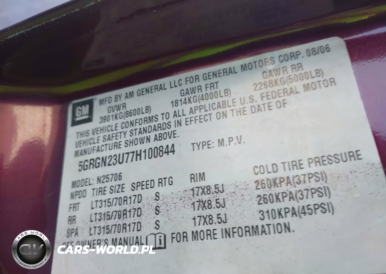 2007 Hummer H2 Suv VIN:5GRGN23U77H100844 - 9