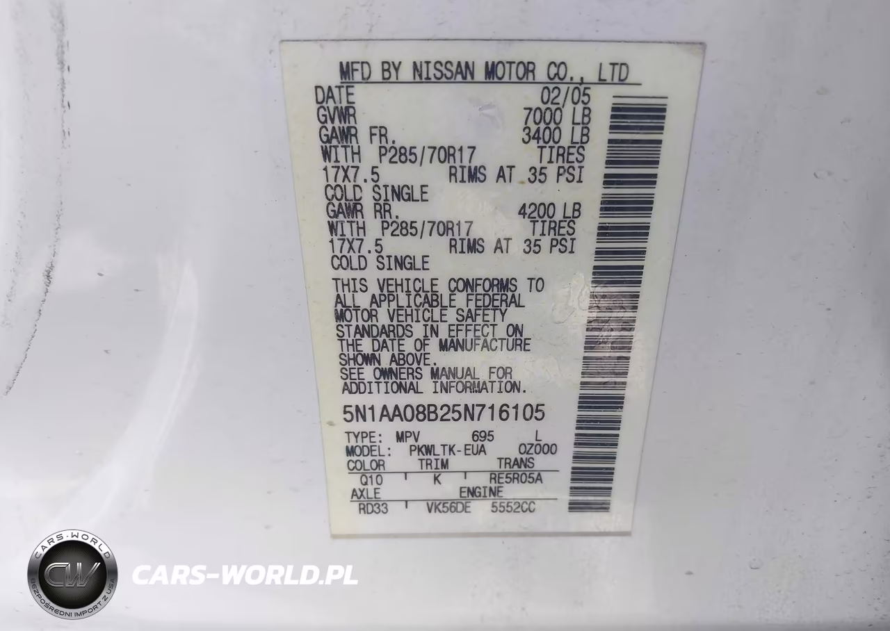 2005 Nissan Armada Se Off-Road VIN:5N1AA08B25N716105 - 9