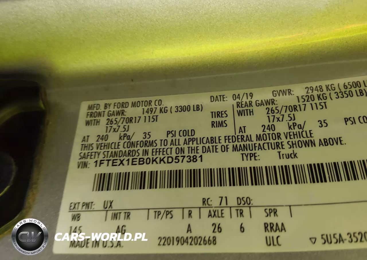 2019 Ford F-150 Xl VIN:1FTEX1EB0KKD57381 - 9