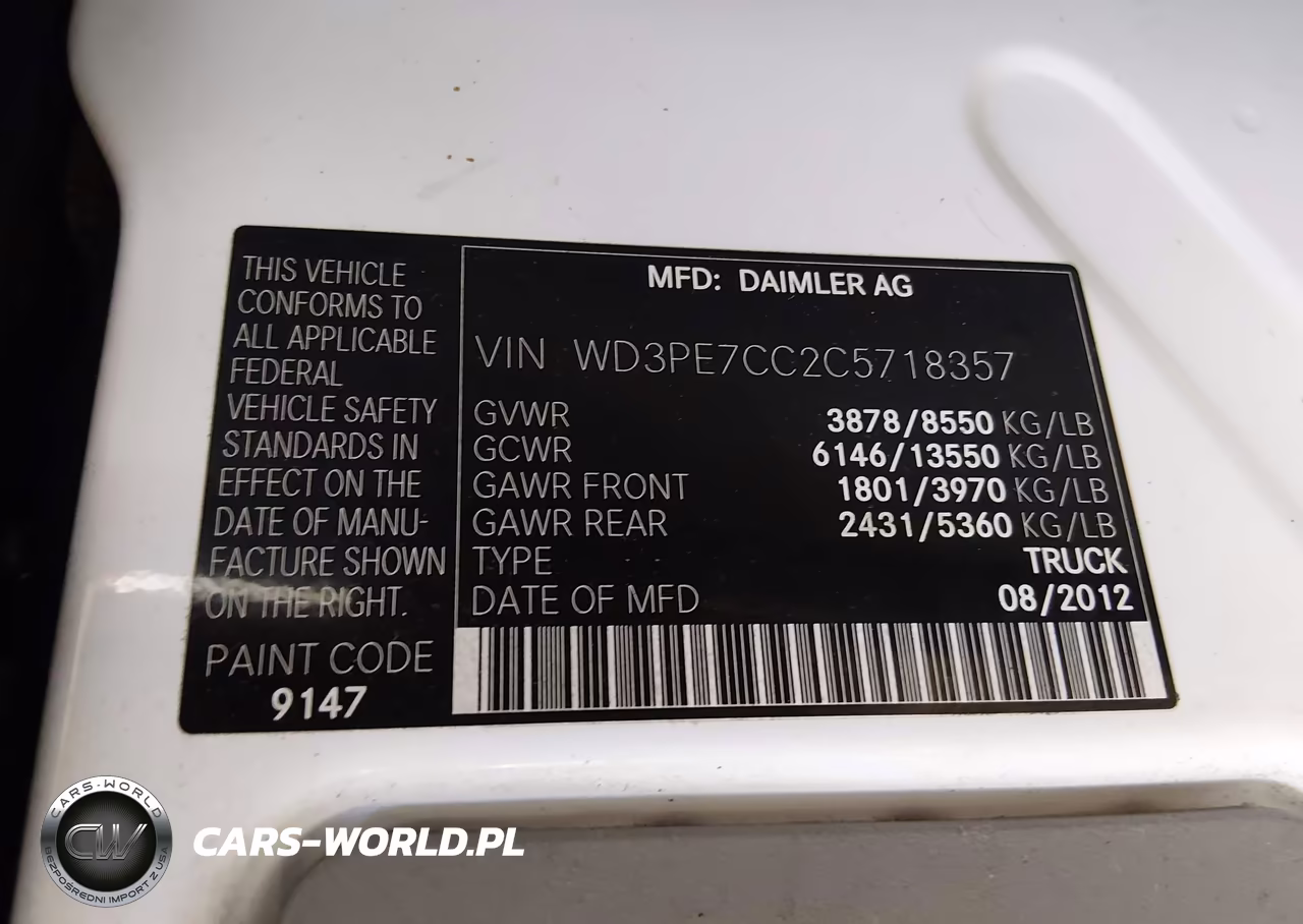2012 Mercedes-Benz Sprinter 2500 Normal Roof VIN:WD3PE7CC2C5718357 - 9