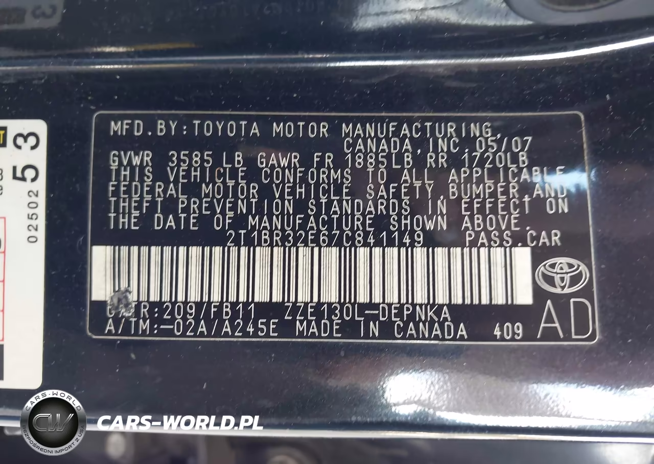 2007 Toyota Corolla Le VIN:2T1BR32E67C841149 - 9