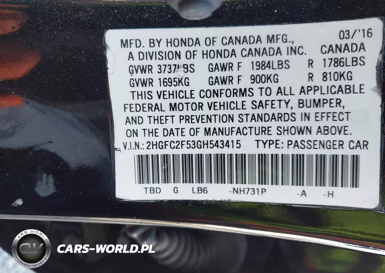 2016 Honda Civic Lx VIN:2HGFC2F53GH543415 - 9