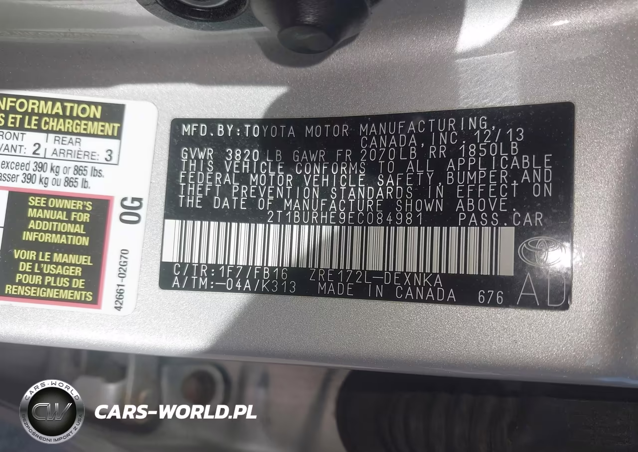 2014 Toyota Corolla Le VIN:2T1BURHE9EC084981 - 9