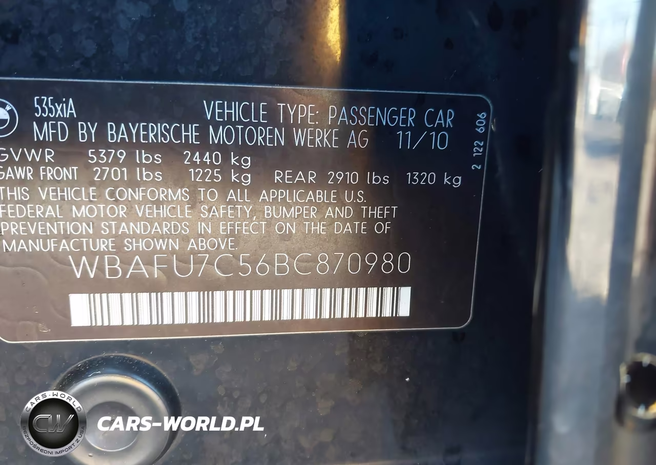 2011 BMW 535I xDrive VIN:WBAFU7C56BC870980 - 9