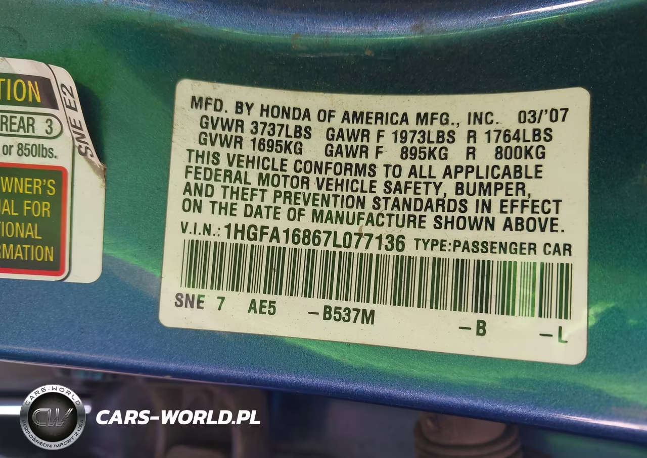 2007 Honda Civic Ex VIN:1HGFA16867L077136 - 9