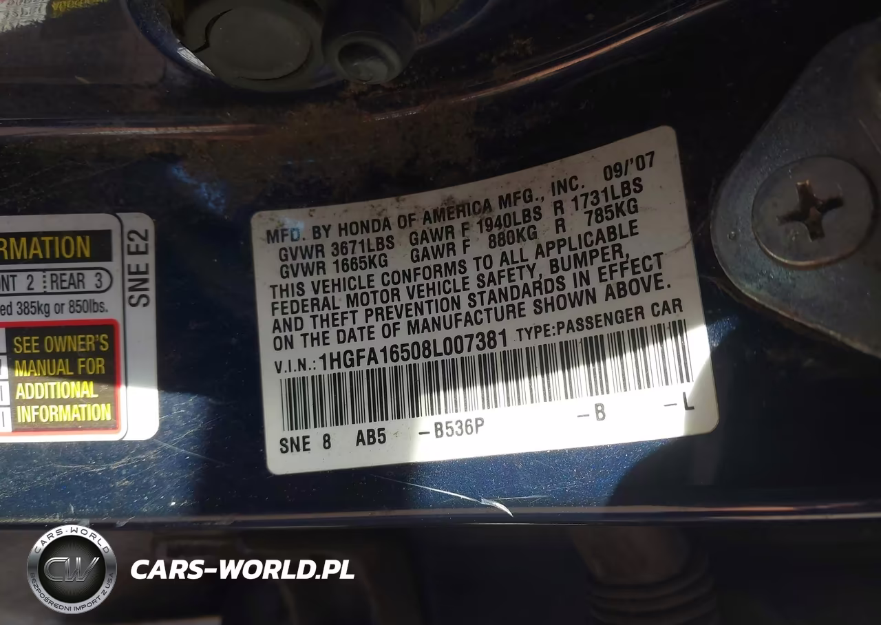 2008 Honda Civic Lx VIN:1HGFA16508L007381 - 9