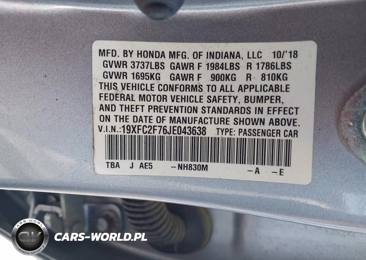 2018 Honda Civic Ex VIN:19XFC2F76JE043638 - 9