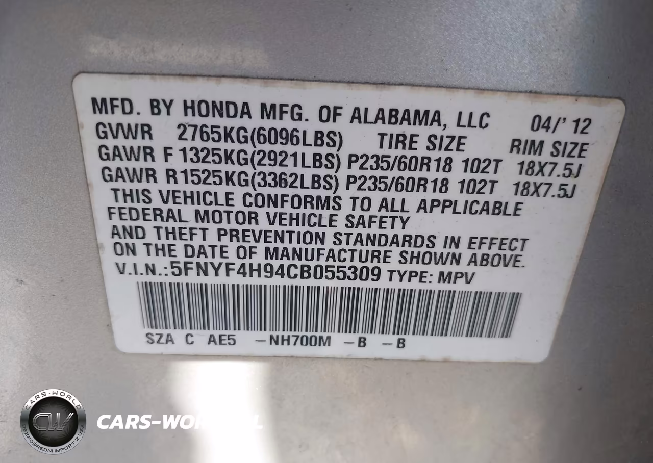 2012 Honda Pilot Touring VIN:5FNYF4H94CB055309 - 9