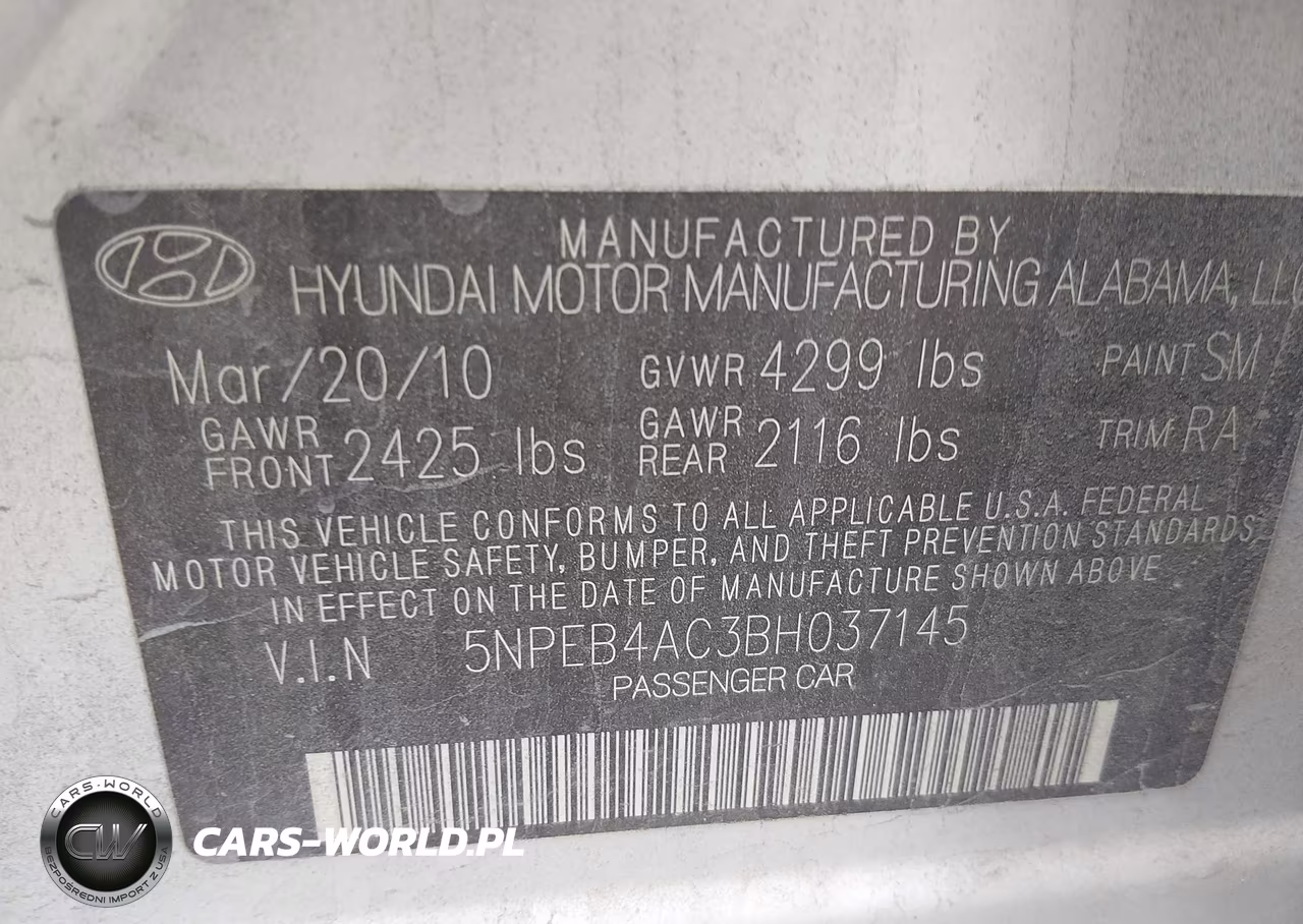 2011 Hyundai Sonata Gls VIN:5NPEB4AC3BH037145 - 9