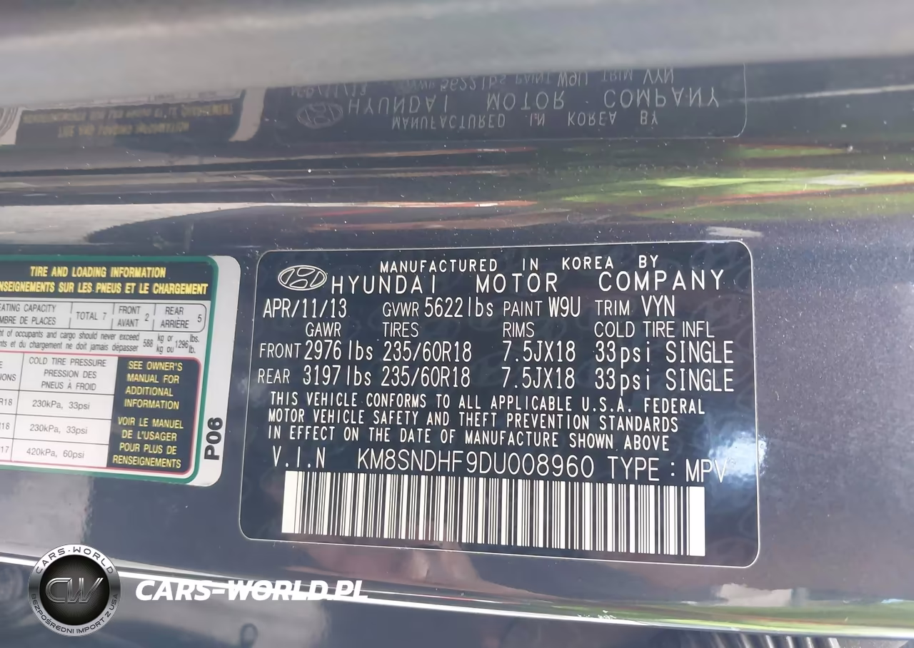 2013 Hyundai Santa Fe Gls VIN:KM8SNDHF9DU008960 - 9
