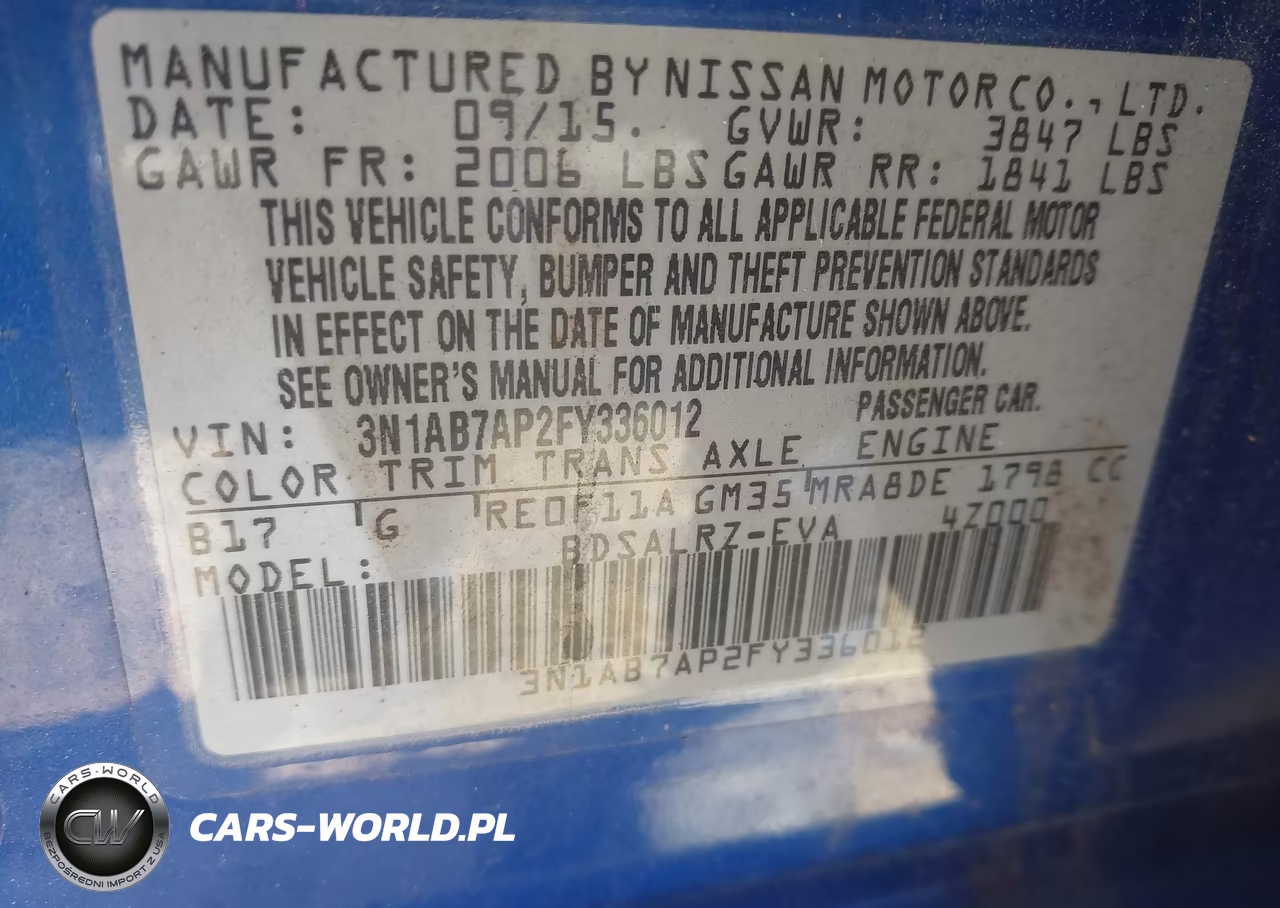 2015 Nissan Sentra Sr VIN:3N1AB7AP2FY336012 - 9