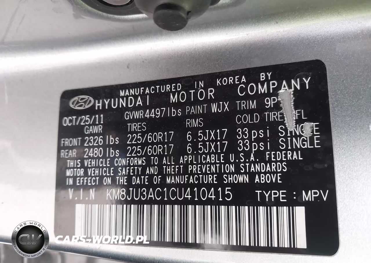 2012 Hyundai Tucson Gls VIN:KM8JU3AC1CU410415 - 9