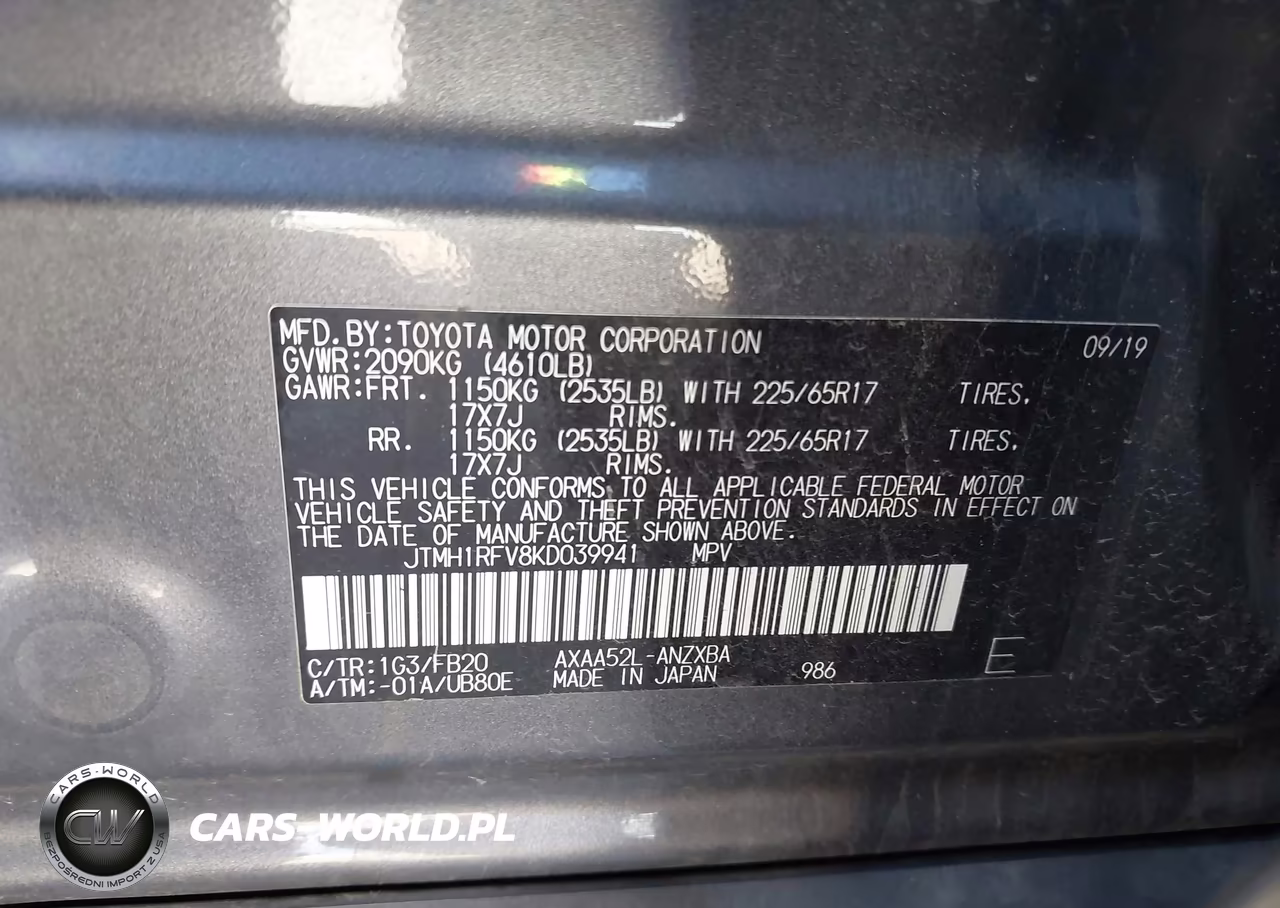 2019 Toyota Rav4 Le VIN:JTMH1RFV8KD039941 - 9