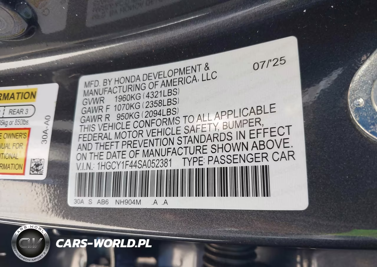 2025 Honda Accord Se VIN:1HGCY1F44SA052381 - 9