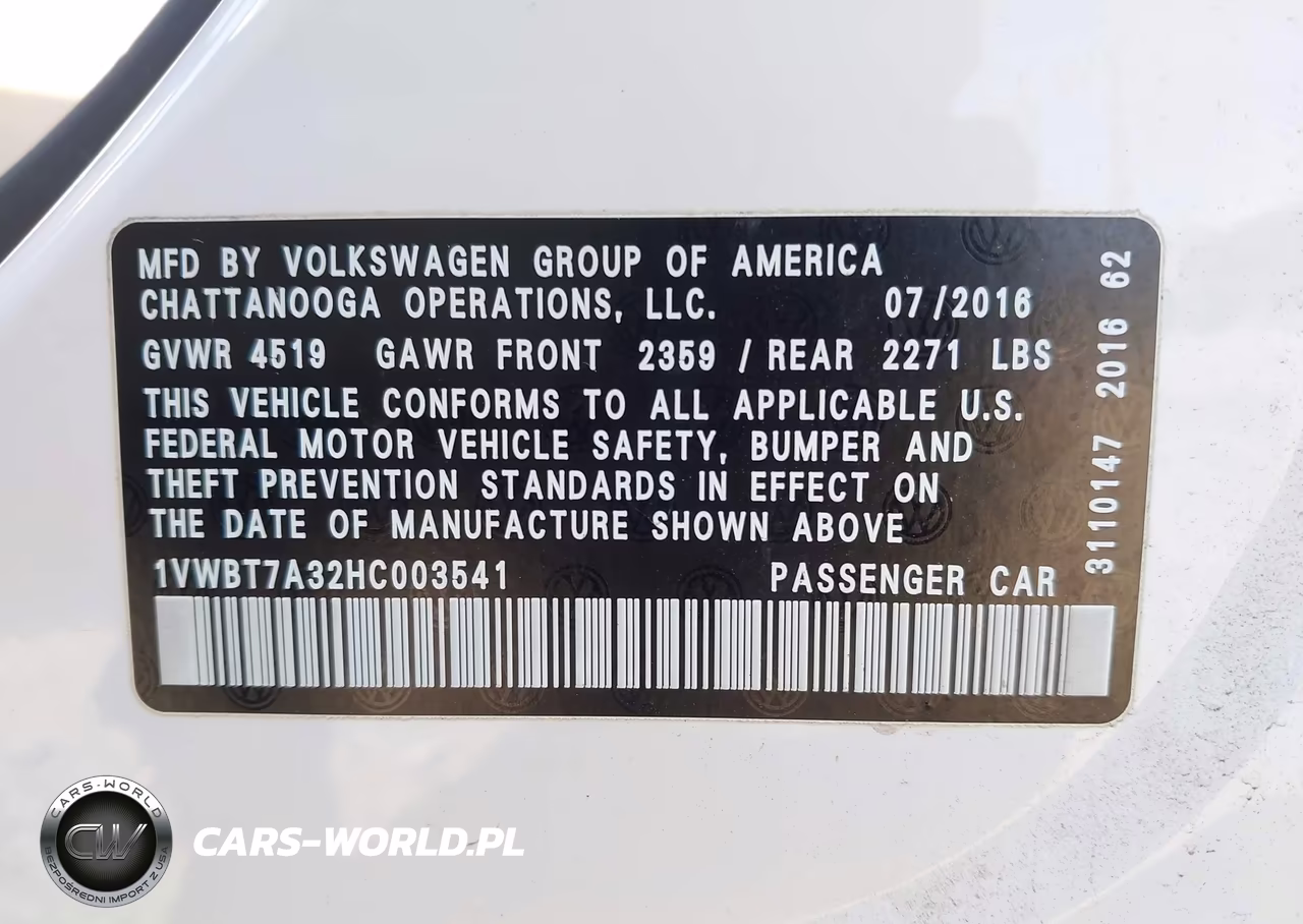 2017 Volkswagen Passat 1.8T Se VIN:1VWBT7A32HC003541 - 9