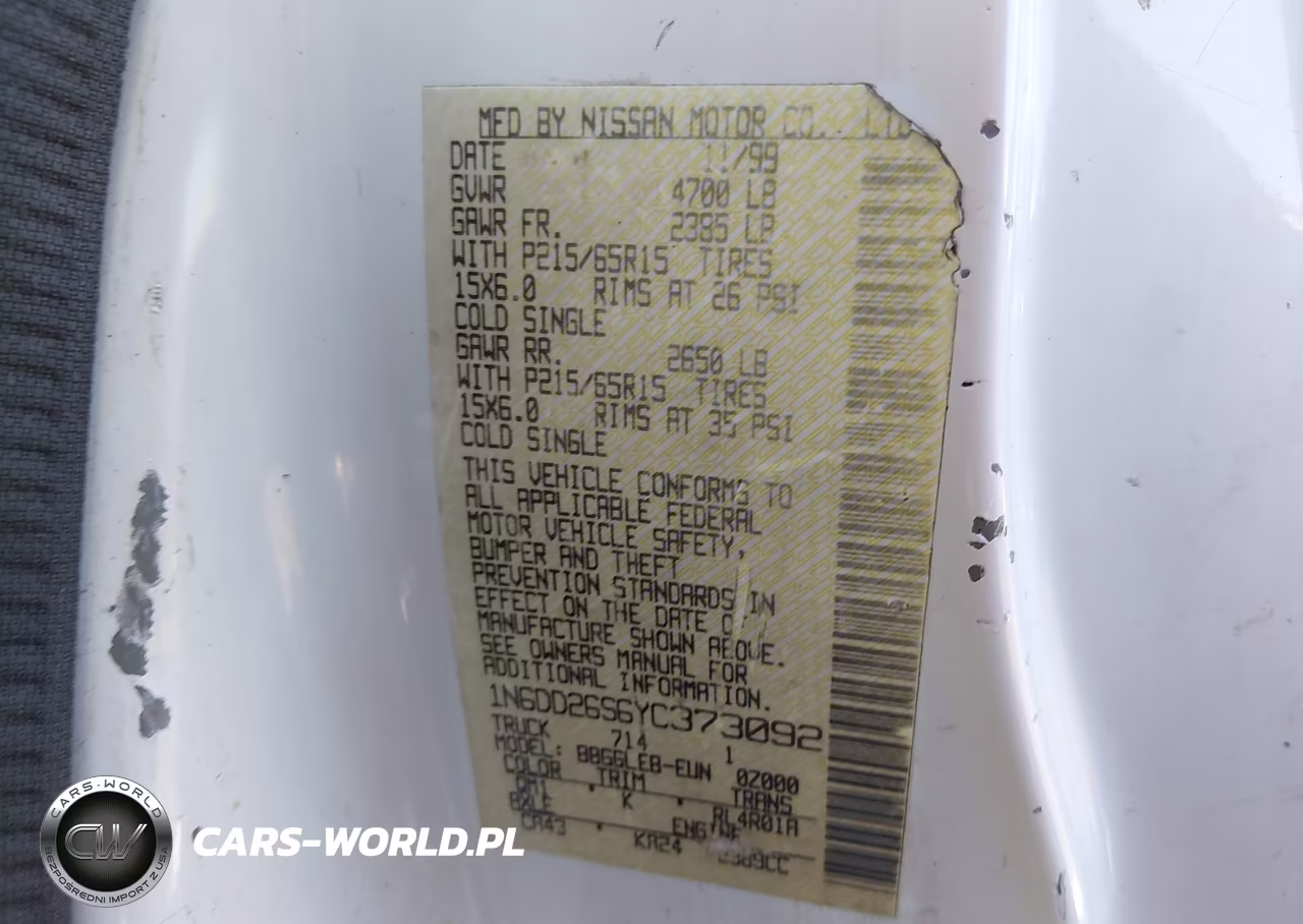 2000 Nissan Frontier Xe VIN:1N6DD26S6YC373092 - 12