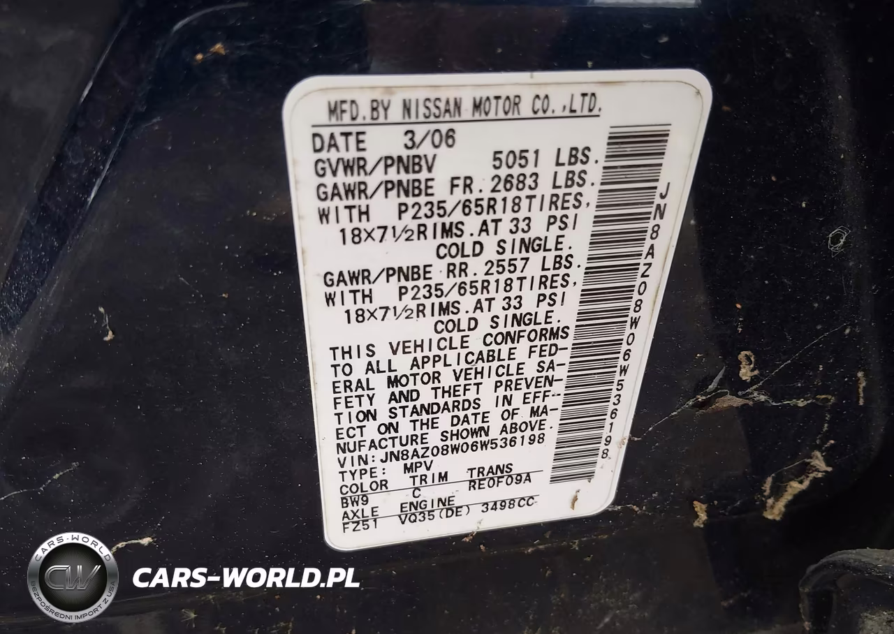 2006 Nissan Murano Sl VIN:JN8AZ08W06W536198 - 9