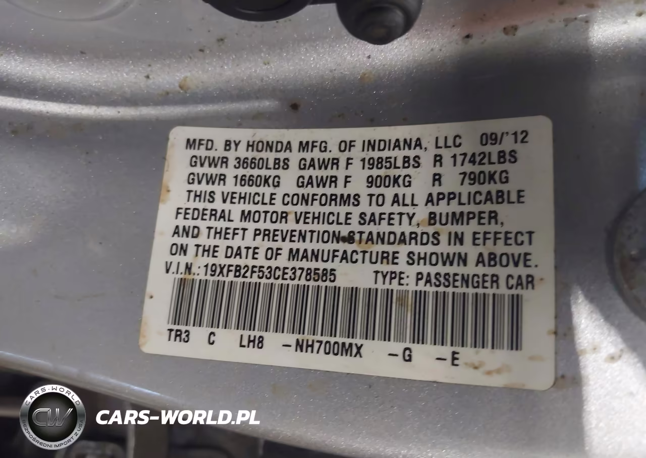 2012 Honda Civic Lx VIN:19XFB2F53CE378585 - 9