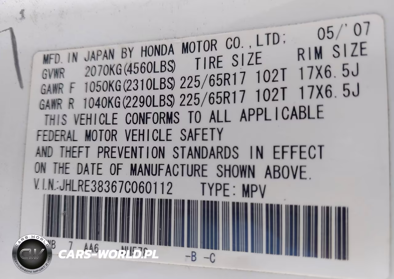 2007 Honda Cr-V Lx VIN:JHLRE38367C060112 - 9