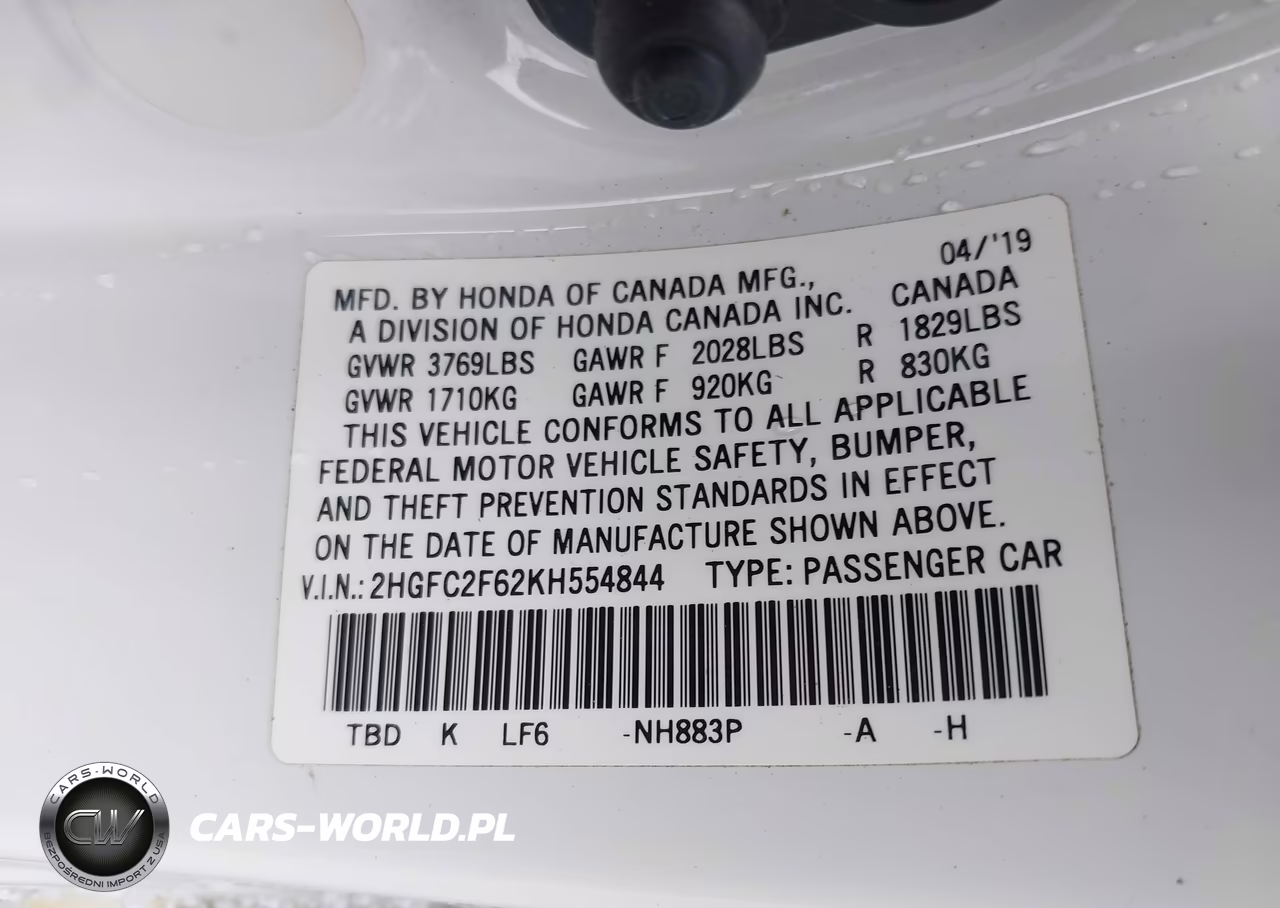 2019 Honda Civic Lx VIN:2HGFC2F62KH554844 - 9