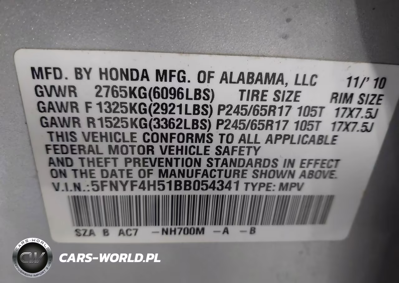 2011 Honda Pilot Ex-L VIN:5FNYF4H51BB054341 - 9
