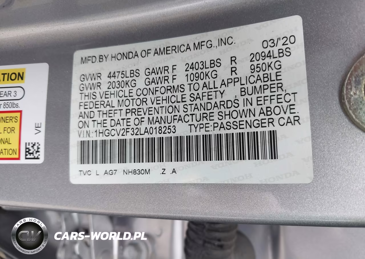 2020 Honda Accord Sport 2.0T VIN:1HGCV2F32LA018253 - 9